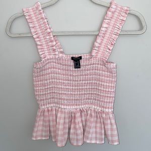 Pink and white checkered, Forever 21, cropped scrunch top. Size Medium